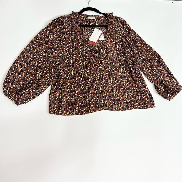Q2 Shirt Womens Small Blouse Long Sleeve Edna Top NEW Multicolor Ruffle - Picture 1 of 12